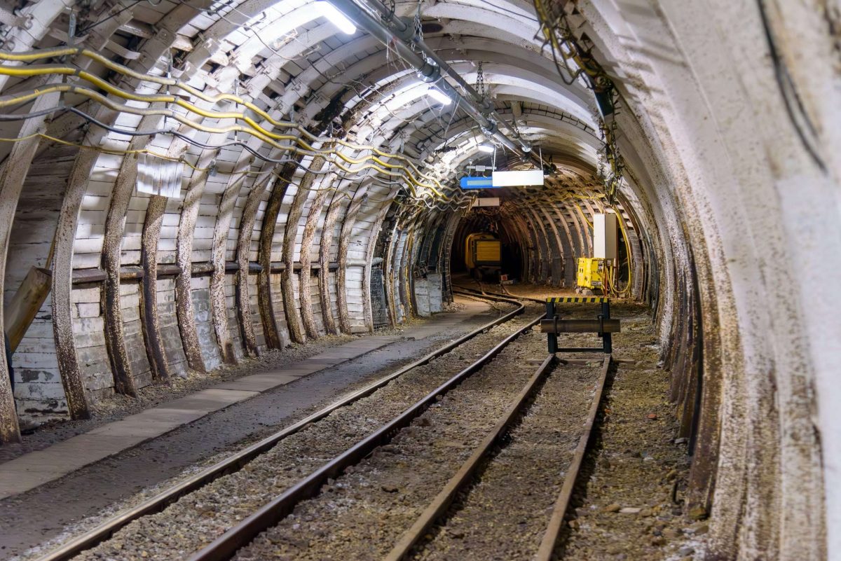 Coal mine tunnel with rail tracks Mine